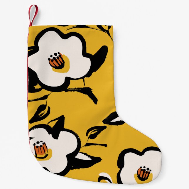 Gult Camellia, sketchy blommigt vintage. Liten Julstrumpa (Framsidan)