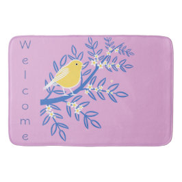 Gult Canary Bird Denim Blue on Rosa Badrumsmatta