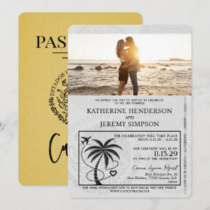 Gult Cancun Passport Bröllop Inbjudningar