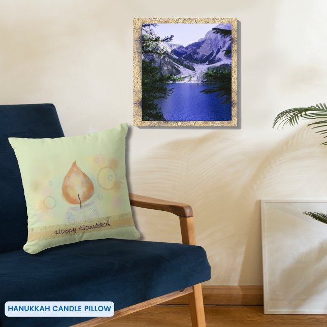 Gult Candle light Lycklig Hanukkah Dekorativ kudde (Yellow Candle light Happy Hanukkah Throw Pillow)