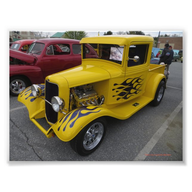 Gult Car Black Flames Fototryck (Framsidan)