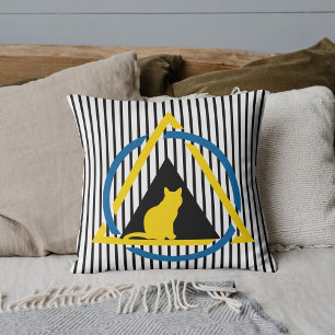 Gult Cat Cute Coola Modern färgat Pet med Rand Kudde