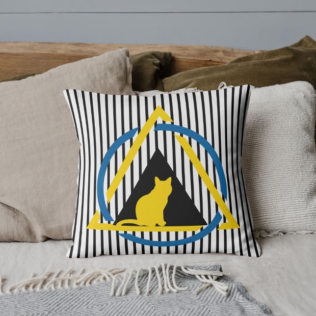 Gult Cat Cute Coola Modern färgat Pet med Rand Kudde (Skapare uppladdad)