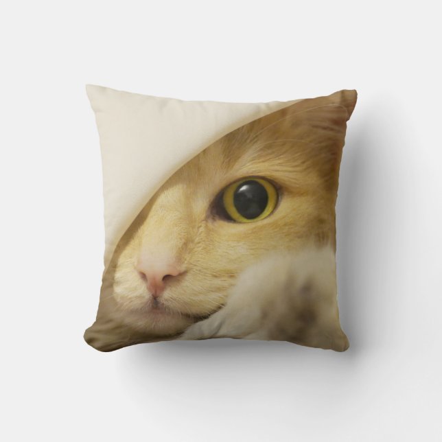 Gult Cat Peekout Kudde (Framsida)