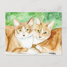 Gult Cat Sisters Original Art Postcard Vykort