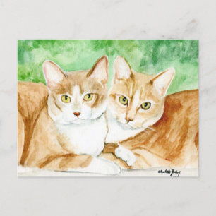 Gult Cat Sisters Original Art Postcard Vykort