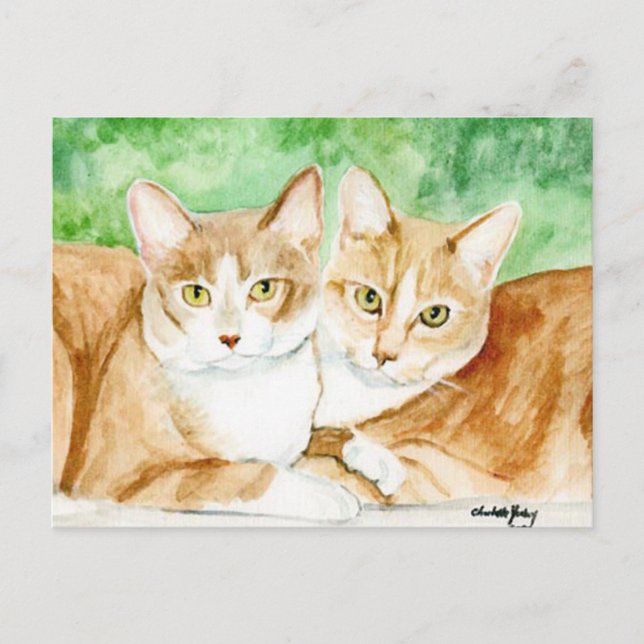 Gult Cat Sisters Original Art Postcard Vykort (Framsida)