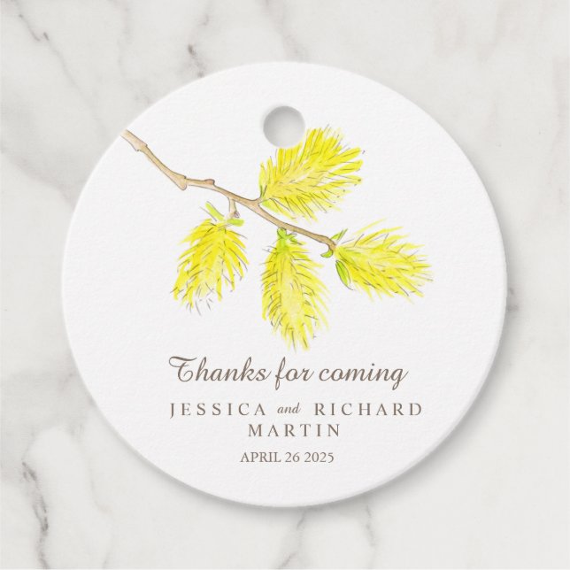Gult catkins vår tack bröllop gåvor etiketter (Framsida)