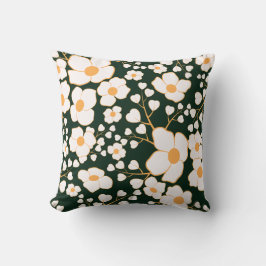 Gult Centrerade vitblommor och Gröntens bakgrund Kudde