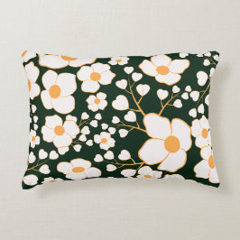 Gult Centrerade vitblommor och Gröntens bakgrund Prydnadskudde