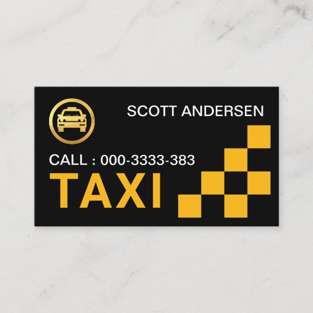 Gult Check Box Taxi Service Visitkort (Framsida)