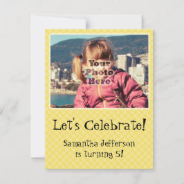 Gult Check Cute Photo Födelsedagsfest inbjudan