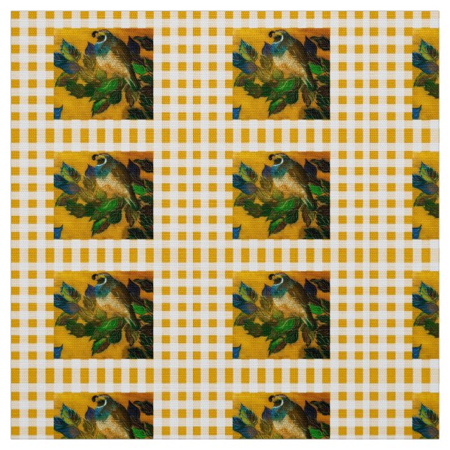 Gult Check Quail Fabric Tyg (Provkarta)