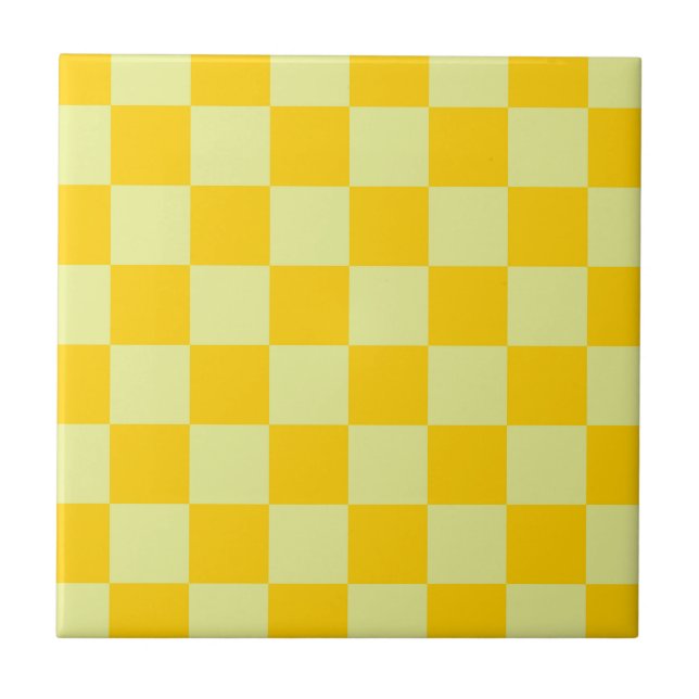 Gult Checkered Gingham Mönster Kakelplatta (Framsidan)