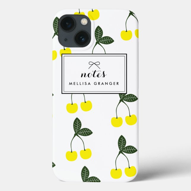 Gult Cherries Mönster Personlig iPad Case (Baksida)