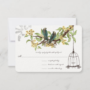 Gult Cherry Blommars Teal Birdcage OSA Kort
