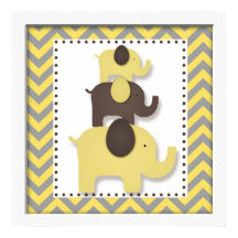 Gult Chevron Elephant Nursery Wall Art