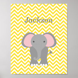 Gult Chevron Elephant Personlig Nursery Decor Poster