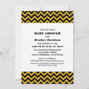 Gult Chevron Glitter Baby Shower Inbjudan