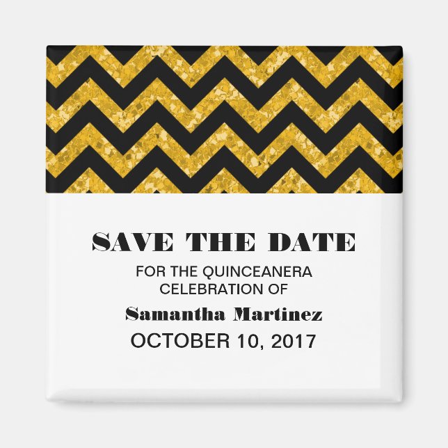 Gult Chevron Glitter Quinceañera Magnet (Framsidan)