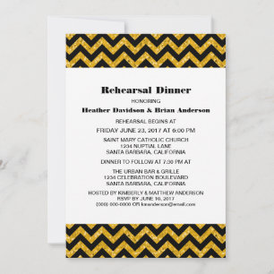 Gult Chevron Glitter Rehearsal Dinner Inbjudan