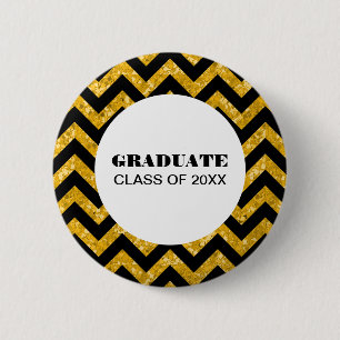 Gult Chevron Glitter Studenten Button Knapp