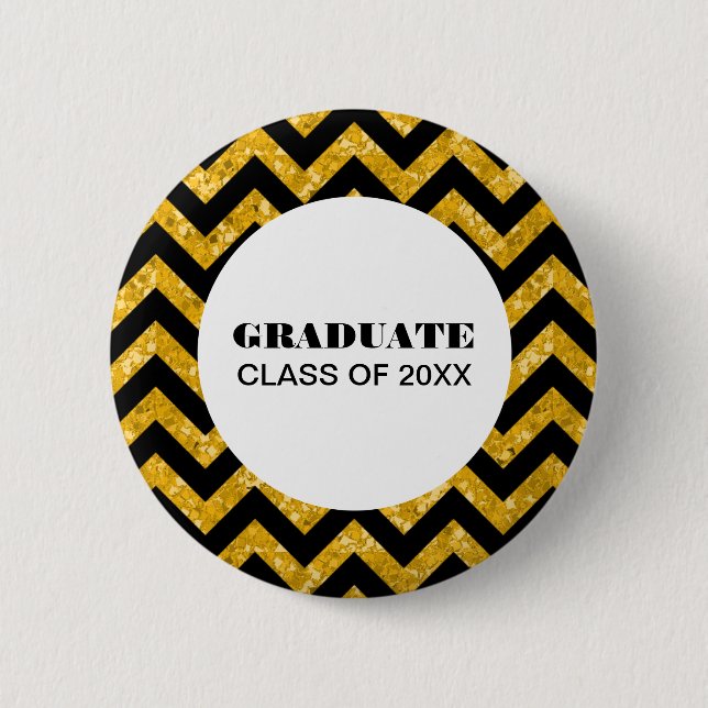 Gult Chevron Glitter Studenten Button Knapp (Framsida)