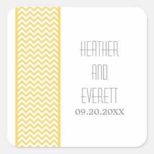 Gult Chevron Gräns Wedding Stickers Fyrkantigt Klistermärke