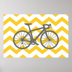 Gult Chevron Grått Bike Poster