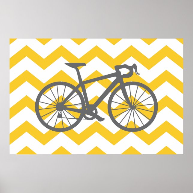 Gult Chevron Grått Bike Poster (Framsidan)