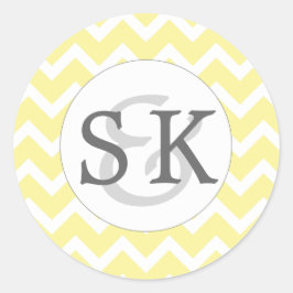 Gult Chevron Monogram Bröllop kuvertförseglingar Runt Klistermärke