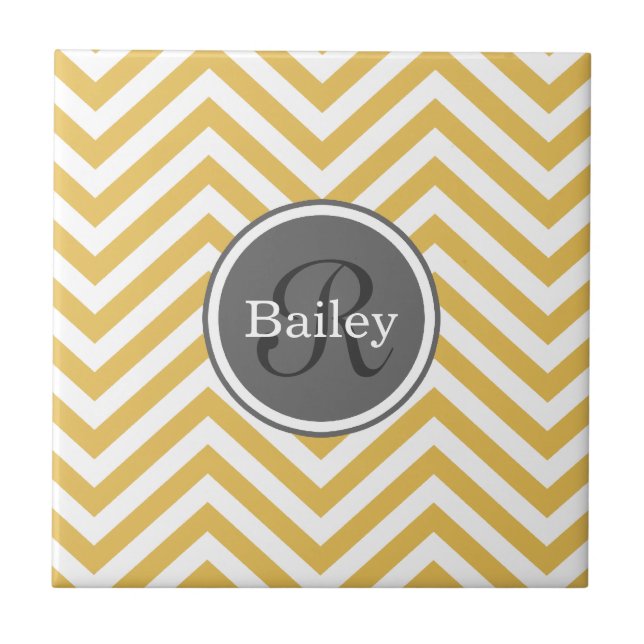 Gult Chevron Monogram Kakelplatta (Framsidan)