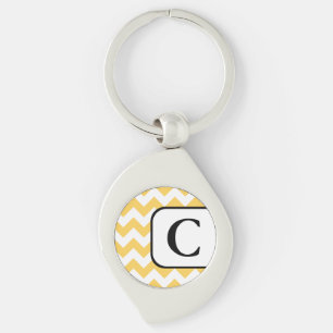 Gult Chevron Monogram Keychain Swirl Silverfärgad Nyckelring