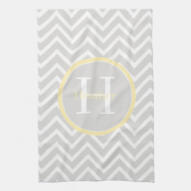Gult Chevron Monogram Kitchen Towel Kökshandduk (Vertikal)