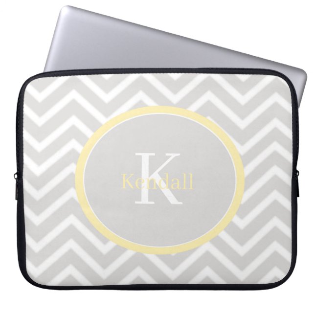 Gult Chevron Monogram Laptop Fodral (Framsidan)
