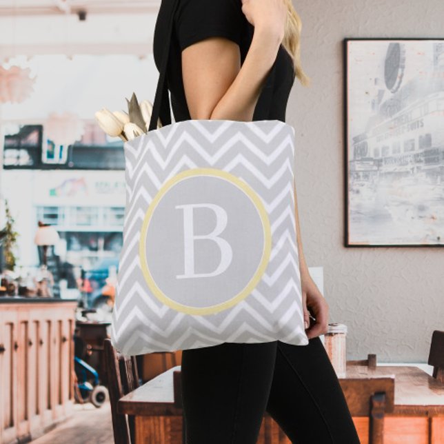 Gult Chevron Monogram Tote Bag Tygkasse (Yellow Chevron Monogram Tote Bag)