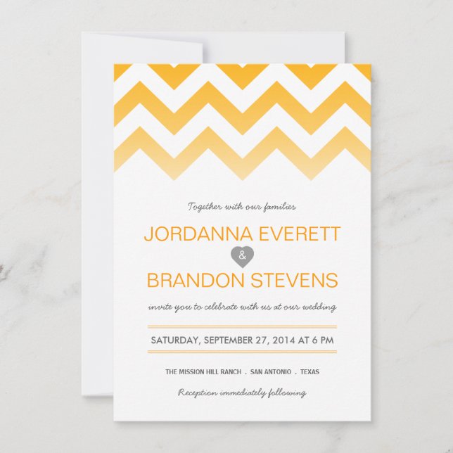 Gult Chevron Ombre Bröllopsinbjudningar Inbjudningar (Framsida)