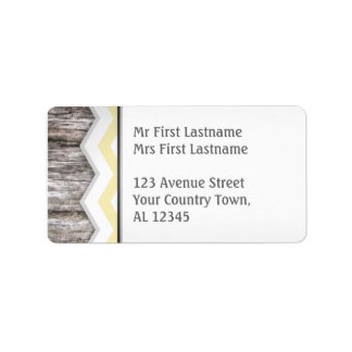 Gult Chevron & Wood Rustic Adressetiketters Adressetikett