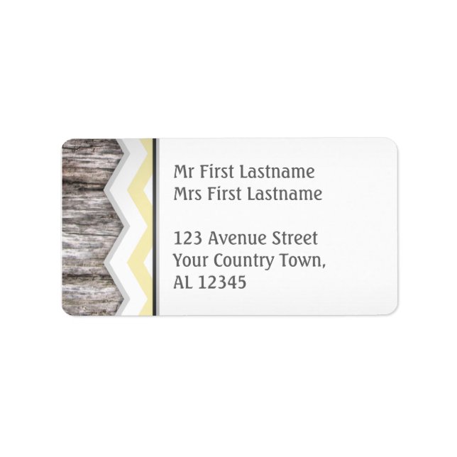 Gult Chevron & Wood Rustic Adressetiketters Adressetikett (Framsidan)