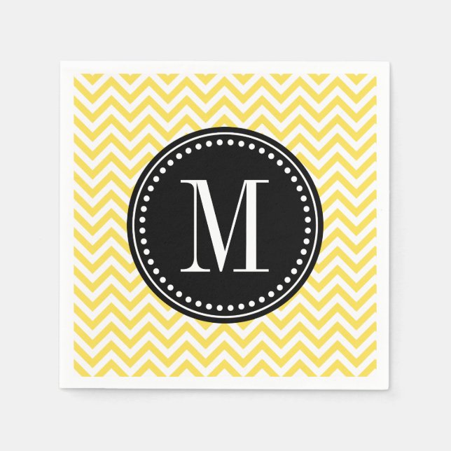 Gult Chevron Zigzag Personlig Monogram Pappersservett (Framsidan)