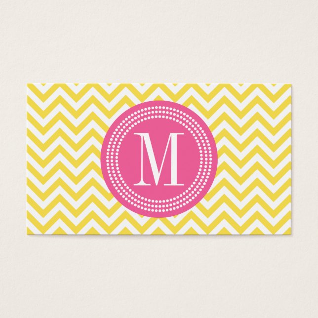 Gult Chevron Zigzag Personlig Monogram Visitkort (Framsidan)