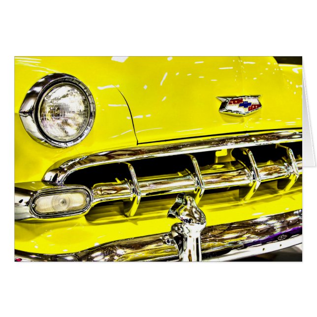 Gult Chevy Classic Car Hälsningskort (Framsidan Horizontal)