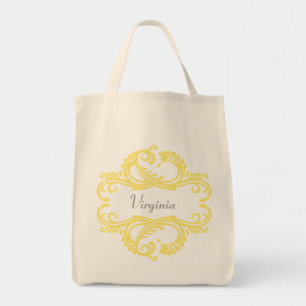 Gult Chic Damask Tote Bag Tygkasse