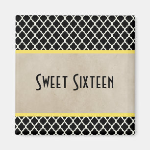 Gult Chic Quatrefoil Sweet 16 Magnet