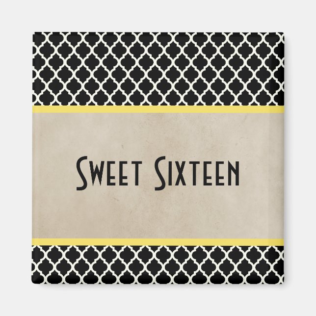 Gult Chic Quatrefoil Sweet 16 Magnet (Framsidan)