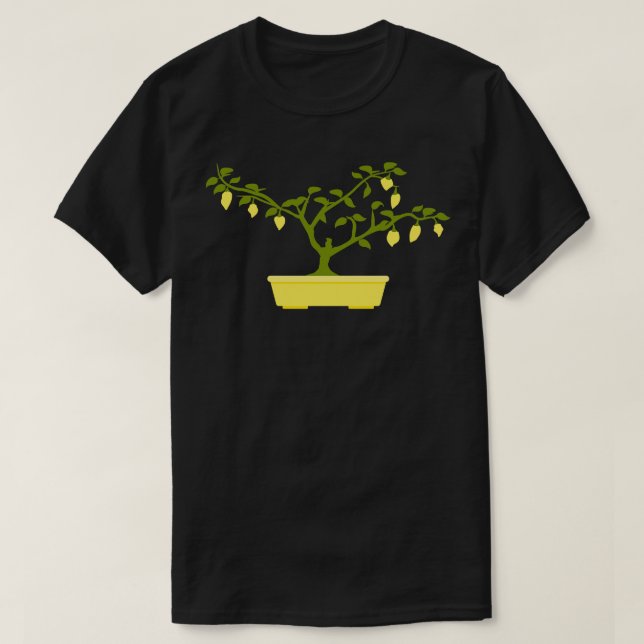Gult Chili Bonsai i Gult Bonsai Pot T Shirt (Design framsida)