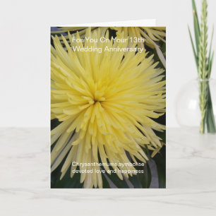 Gult Chrysanthemum 13:e Bröllop-årsdagen Kort