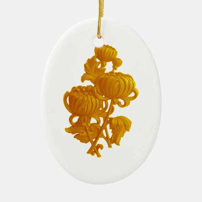 Gult Chrysanthemum Julgransprydnad Keramik (Framsidan)