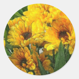 Gult Chrysanthemums 4 Runt Klistermärke