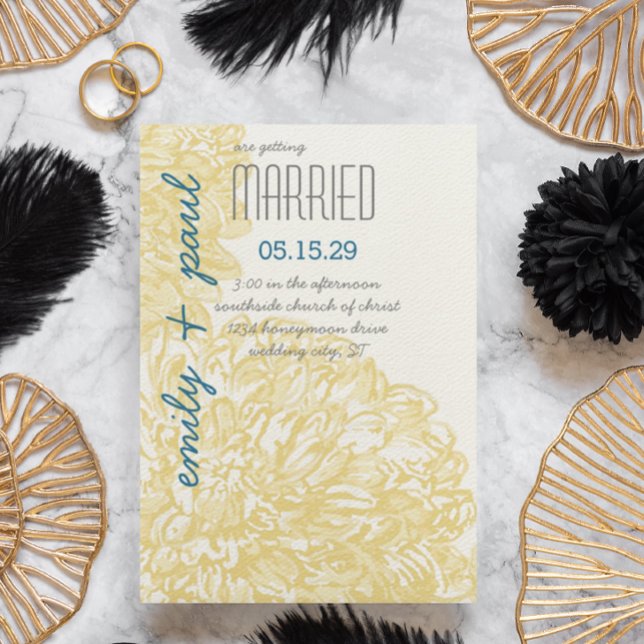 Gult Chrysanthumum Bröllop Inbjudningar (Skapare uppladdad)